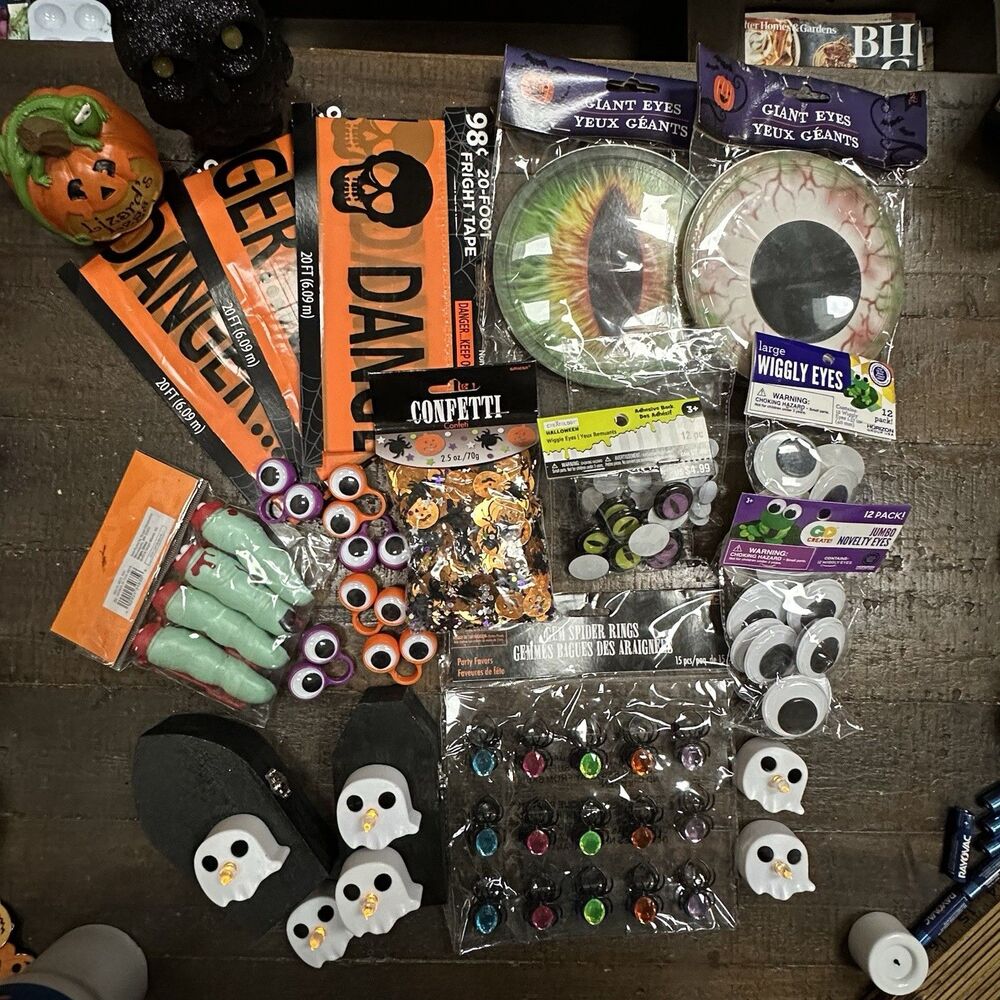 Huge Halloween Craft Lot – Googly Eyes, Decor, Spider Rings, Tape, Lights & More